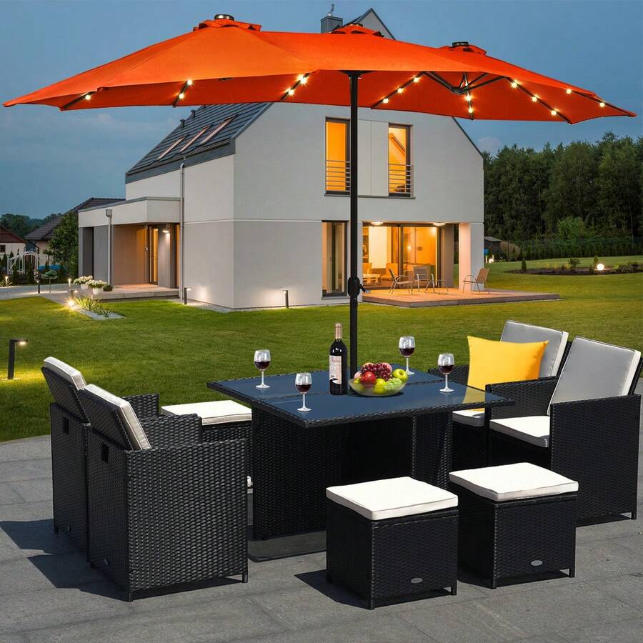 Lifezeal 15Ft Patio Double-Sided Solar LED Market Umbrella Crank 36 Lights Base - Orange - View 1