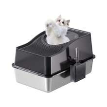 Stainless Steel Cat Litter Box,High Sided Extra Large Boxes For Cats, Enclosed Removable Covered Litter Box, Odor Control Anti-Leakage Large Top Entry Cat Toilet,23.6 X 15.7 X 13.58,Black - White - View 1