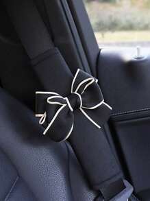 1pc Ice Silk Car Safety Belt Shoulder Pad With Bow Decor, Car Interior Accessory