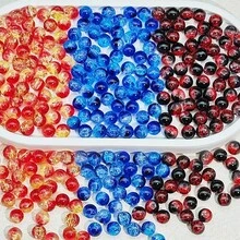 闪亮裂纹玻璃珠，破裂效果，尺寸为 10 毫米/0.39 英寸和 8 毫米/0.31 英寸。多色圆形珠子，用于 DIY 珠宝、手链、项链、耳环和手工艺品制作。