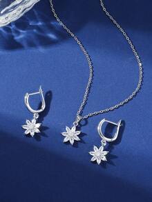 3st Elegant Zirconia Inlagd Blomsterhänge Halsband Och Örhängen Smyckesset, presentask för kvinnor Present Alla hjärtans dag - Silver - Visa 4