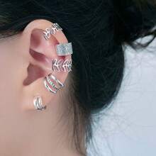 5Pcs Retro Gold Color Earring Set Ear Clips Classic Elegant Earrings For Women Jewelry - 銀(5件)-B - 查看 2