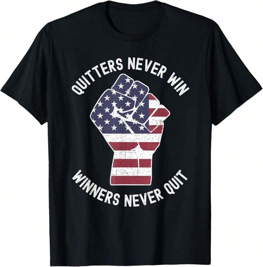 La camiseta con cita motivacional "Quienes renuncian nunca ganan y los ganadores nunca renuncian", negra, talla Pequeña - Negro - Ver 1