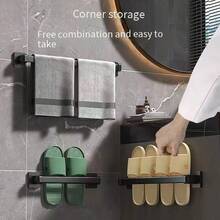 Heart-Shaped No-Drill Towel Rack, Wall-Mounted Storage Rack, Bathroom Accessories Wall-Mounted Towel Bar, Bathroom Vanity Storage Hanger, Slipper Rack, Slipper Storage Rack, Suitable For Home Decor, Bathroom Decor, Kitchen Accessories, Easy Installation Without Damaging Walls - Black Heart-shaped Base - View 7