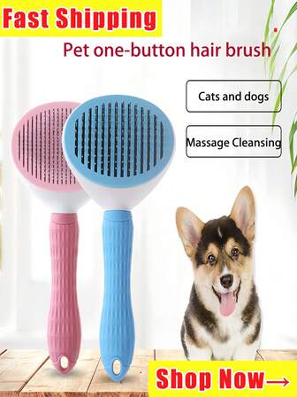 Dog Brush, Cat Brush, Flea Comb, Automatic Cleaning Brush, Pet Grooming Brush, Pet Massage Brush, Shedding Grooming Brush, Mat Breaker Tool, Dematting Comb, Automatic Hair Removal Brush, Pet Cleaning Tool, Hair Collection Label, Dog Brush, Cat Brush, Pet Hair Collector Comb, Animal Accessories, Pet Supplies