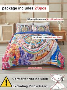 2/3pcs Colorful Flower Pattern Digital Print Duvet Cover Set, Boho Modern Bedding Set For All Seasons, Soft& Breathable, Machine Washable( 1 Duvet Cover+ 1/2 Pillowcases, No Filler)