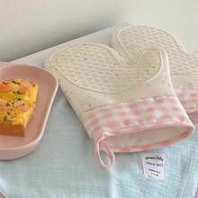 1 件格子耐热手套，厚硅胶烤箱手套，适用于厨房烘焙，耐高温，防滑且可微波