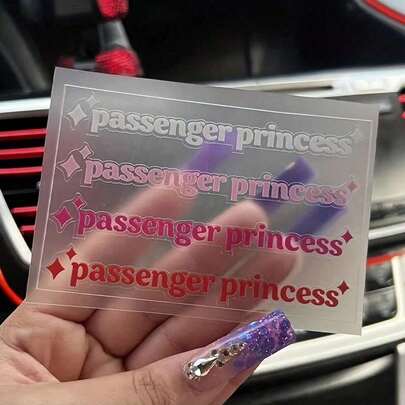 Set Of 4 'Passenger Princess' Funny Car Stickers - Creative Decals For Exterior Accessories For Mirrors, Asymmetrical Star Theme Stickers, For Car Interiors, For Plastic/Glass/Metal Surfaces