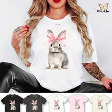 Camisa De Conejito De Pascua Con Acuarela Coqueta, Camisa De Pascua Para Mujer, Camisa De Feliz Pascua, Linda Camisa De Pascua, Lindo Conejito, Regalo De Pascua, Camisa Con Lazo Rosa - White - View 1