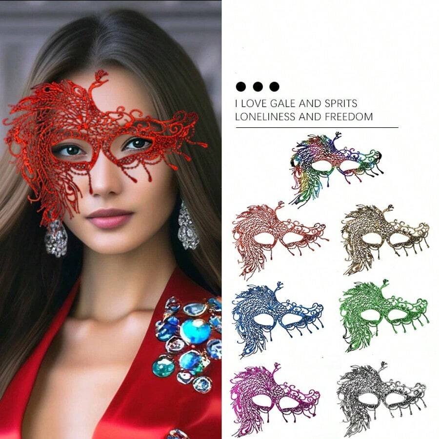 Vintage Ladies Lace Mask Halloween Prom Princess Gilded Big Peacock Mask - Multicolor - View 1