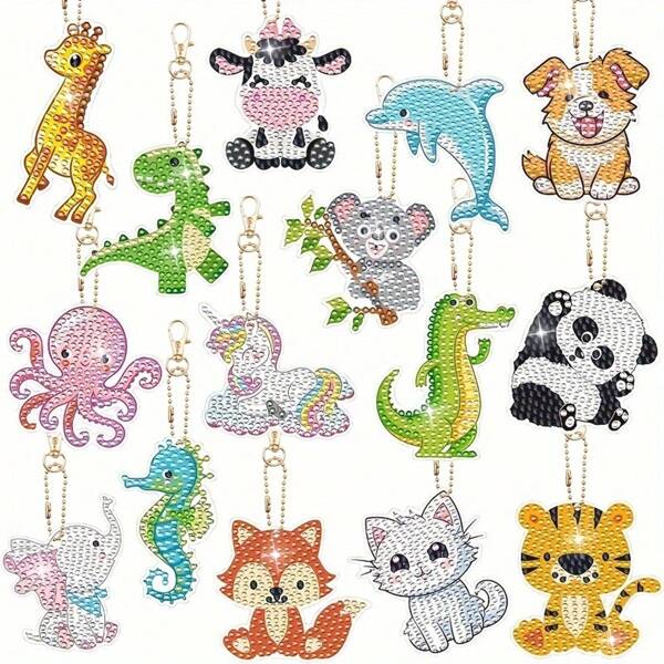 New 15pcs/Set DIY Diamond Painting Kits, Fully Stoned Bag, Jewelry, Keychain Accessories, Suitable For Gifts
