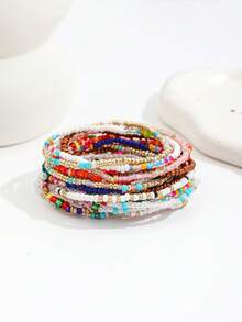 20pcs/Set Colorful Dopamine Beaded Stretch Bracelets Assorted Bead Colors - Multicolor - View 3