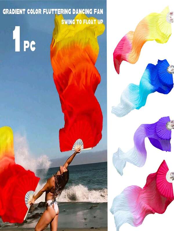 1pc Three Color Gradient Dance Fan, Ultra Long Tassel Design, Double-Sided Silk Fan For Square Dance, Very Suitable For Stage Performance, Dance Festival Parties, Sports Props