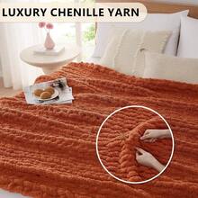 Chunky Knit Blanket - Soft Chenille Yarn Throws 40x50: Handmade Thick Cable Crochet Blanket - Large Chunky Yarn Rope Knot Throw For Couch, Sofa, Bed Home Decor - 銹橙 - 查看 3