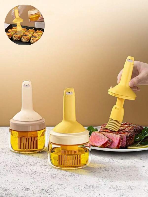 Creative Multifunctional Oil Brush - With Glass Dispenser, Heat-Resistant Soft Brush, Hygienic Integrated Design, Baking Brush With Oil Can, Oil Can, Butter, Sauce Storage Jar For Baking Cooking Household Oil Brush, Oiling Brush For Kitchen Barbecue/Camping Outdoor Picnic, Kitchen Accessories, Barbecue Accessories, Camping And Home Kitchen Supplies