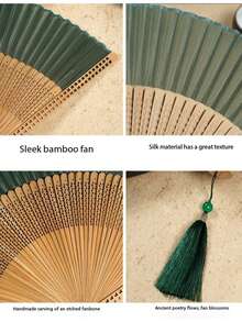 1pc Foldable Handheld Fan With Tassel, Suitable For Outdoor Travel, Dance Performance, Cheongsam Accessory, Photography Prop - Multicolor - View 9