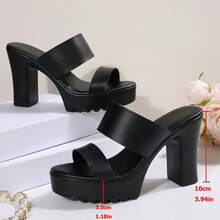 女士粗跟高跟凉鞋，性感时尚防水台厚底白色高跟鞋，女士黑色高跟凉鞋，模特走秀凉鞋，黑色高跟鞋，厚底凉鞋 - 黑色 - 查看 7