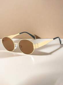 2pcs Oval Eyeglasses, Vintage Metal Frame Street Style UV Protection