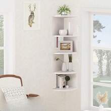 5 Tier Floating Corner Shelves Wooden Storage Display Shelf Units Wall Mount UK - White - View 7