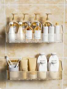 1/2pcs Bathroom Shelf, Home Rustproof Hanging Bathroom Storage Rack, Waterproof No-Drill Wall Mount Organizer For Shower, Toilet, Kitchen, Balcony