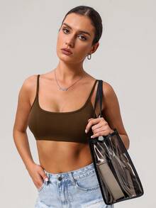 Sodalemon Women Fitness Backless Straight Strap Yoga Training Sport Bra - Coffee Brown - View 6