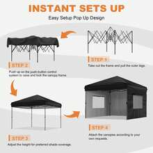 10 X 10 Heavy Duty Pop Up Canopy Tent, Pop-Up Canopy Tent Commercial Instant Canopies, Outdoor ShadeCanopy With 3 Sidewalls-Black - 黑色 - 查看 3