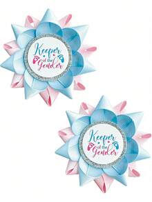 5pcs Keeper Of The Gender Reveal Button,Gender Reveal Party Favors,Baby Shower Decoration,Wedding Decor,Boy Or Girl Button Pins ,Baby Feet Blue And Pink Grosgrain Ribbon Pins For Baby Shower Party,Party Supplies - Multicolor - View 3