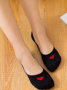 5双百搭女士心形图案船袜，低帮隐形防滑袜，可爱日式硅胶防滑短袜