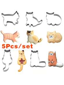 5Pcs/Set Cute Cat Shaped Cookie Cutter Set Sandwiches Fruits Biscuit Cake Mold DIY Biscuit Baking Mold Tool - Silver - View 6