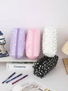 1pc Glossy Heart Pattern Pencil Case, Spacious Space Design Waterproof Material Stationery Storage Bag, Daily Necessities And School Supplies Storage Bag, Fashion School Supplies