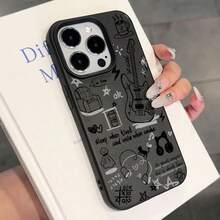 1pc TPU Material Messy Graffiti Pattern Silicone Shockproof Phone Case Compatible With IPhone - Black and White - View 1