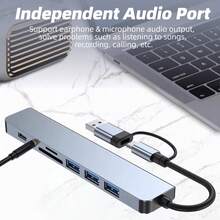 8 in 2 Anschlüsse Typ C Hub 3.0 USB C Konzentrator Dock USB 3.0/2.0 Multiadapter SD TF Kartenleser Audio Extender Splitter