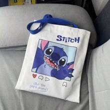 Disney Bolsa de almacenamiento con puntada, bolso de hombro de lona - Bolso grande de estilo Kawaii con lona resistente al viento, ideal para ir al trabajo, compras y almacenar objetos pequeños, diseño lindo y casual para uso diario