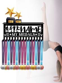15-Hook Gymnastics Medal Display Rack Metal Wall-Mounted Medal Hanger And Trophy Shelf Display Personalized Sports Competition Award Holder Athlete Birthday Gift - Black - View 6