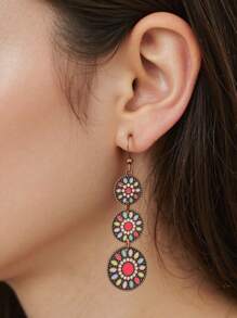 TopHanqi 3 Pairs Bohemian Retro Style Women's Earrings Set, Multi-Layer Painted Geometric Circle Sun Flower Pendant Earrings, Versatile Daily/Party/Commute Accessories, All Season