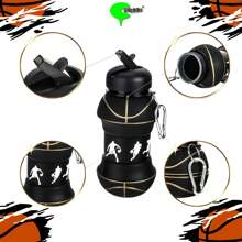 Basketball Collapsible Water Bottle 550ml - Foldable Silicone Sports Cup With Carabiner, Leakproof Travel Water Bottle For Gym, Hiking, Camping, Outdoor & Basketball Fans (Black Gold)