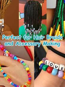 200颗小马珠，珠宝制作珠，手链制作珠，发珠，手链珠，工艺品塑料珠，女孩辫子发珠 - 彩色 - 查看 3