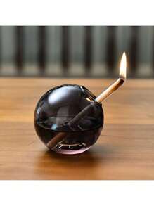 1pc Creative Grey Large Mouth Circular Glass Oil Lamp Candlestick Decoration Home Desktop Smoke Free Crispy Oil Lamp