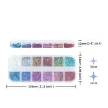 6 cajas de 12 rejillas de purpurina holográfica con forma de mariposa y corazón para uñas, decoraciones con lentejuelas, letras láser brillantes, copos de estrella de cuatro puntas, rodajas de lentejuelas mixtas, suministros para uñas DIY y accesorios. - Multicolor - Ver 8