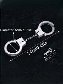 1pc Fake Handcuff Prop, Police Officer Catching Thief Role Play, Funny Party Game Accessory - Silver - View 2