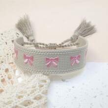 1 buah Gelang Anyaman Pita Boho Bordir Buatan Tangan, Cocok Sebagai Hadiah Untuk Keluarga, Teman, Pelajar, Ideal Untuk Pesta, Perjalanan Dan Pemakaian Sehari-hari - Grey - View 6