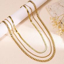 3pcs/Set Stainless Steel Color-Retaining Durable NK Chain + Broccoli Chain + Blade Chain, For Daily Wear In Multiple Layers, Unisex