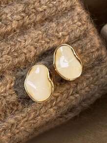 3 Pairs Vintage Elegant Soft Amber Resin Inlaid Earrings Set, High-End, Versatile For Daily, Party, Wedding Wear, Autumn/Winter