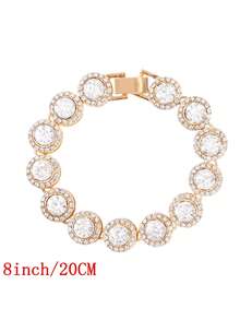 1pc Fashionable Women's Rhinestone Encrusted Round Tennis Chain Crystal Necklace, Shiny Hip-Hop Style Cuban Chain Jewelry, Valentine's Day Gift 2025