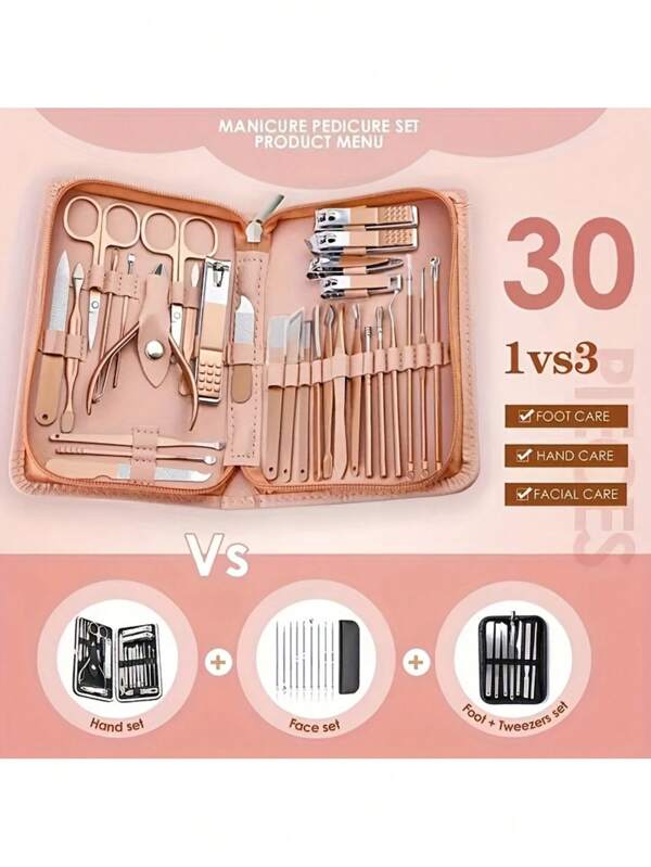30pcs Rose Gold Manicure Set, With Nail Clippers And Pedicure Tools All-In-One, Configured For A Family Salon-Level Care, Loved By Both Novice And Veteran Manicurists.