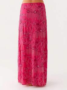 Women Summer Skirt Casual Elegant Sequin Floral Embroidery Long Skirt For Beach Vacation Club Streetwear - 玫紅色 - 查看 6
