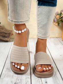 Bohemian Style Women Flat Sandals, Fashion Flat Slide Sandals, Versatile For Outdoor Beach Party And Indoor Casual Wear - Apricot - View 2