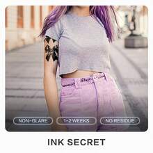 INK SECRET 1 件时尚蝴蝶结防水草本纹身贴男女适用，可爱甜美符号，手臂、小腿、腰部、锁骨、胸部和背部 - 查看 4