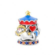 1 pieza Colgante de plata con plateado de la serie del parque de atracciones del circo, que incluye un lindo péndulo de noria, carrusel, mono, globo aerostático, oso, ardilla y payaso, adecuado para pulseras DIY y joyería de mujer