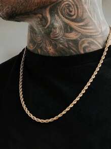 1 pieza Collar con colgante de acero inoxidable, diseño de eslabón de cuerda retorcida, tono dorado, gran regalo para amigos y familiares, para todas las estaciones